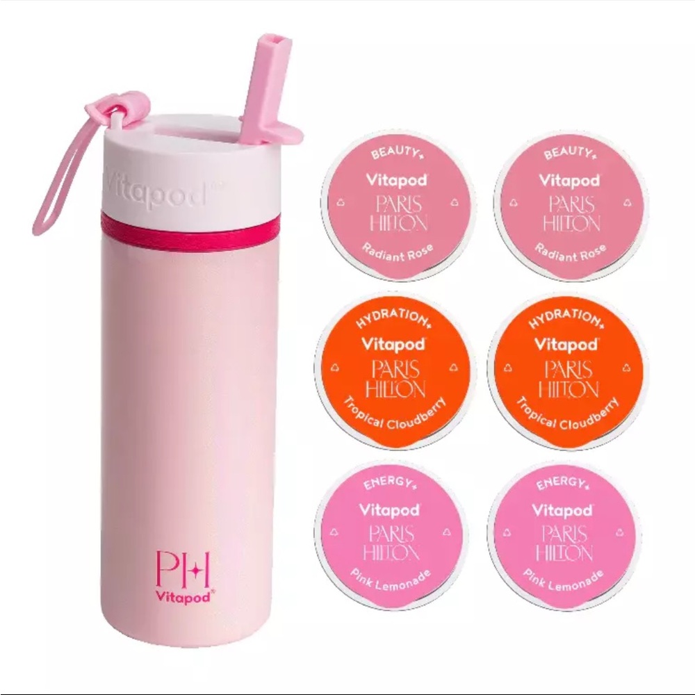 Vitapod Pink and White Water Bottle with Pods NIB